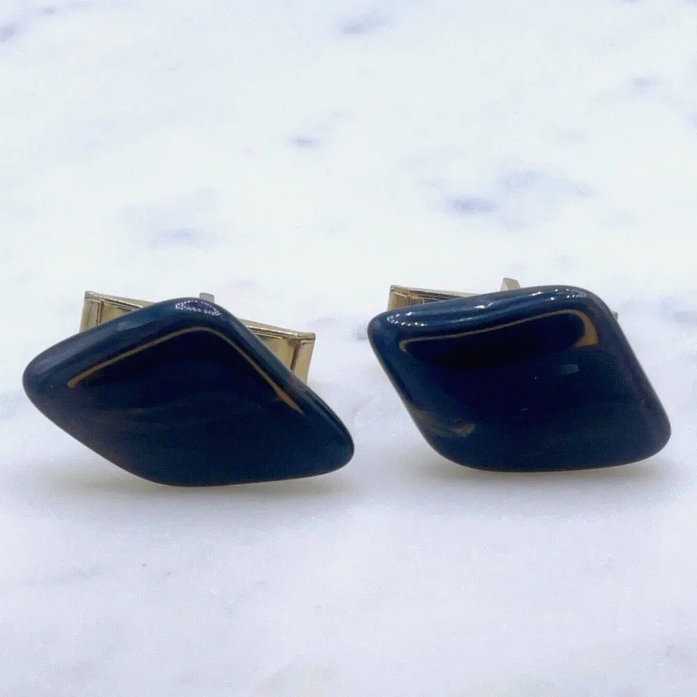 Unknown Gemstone Stone Accent Translucent Black Gold Mens Whale Back Cufflinks